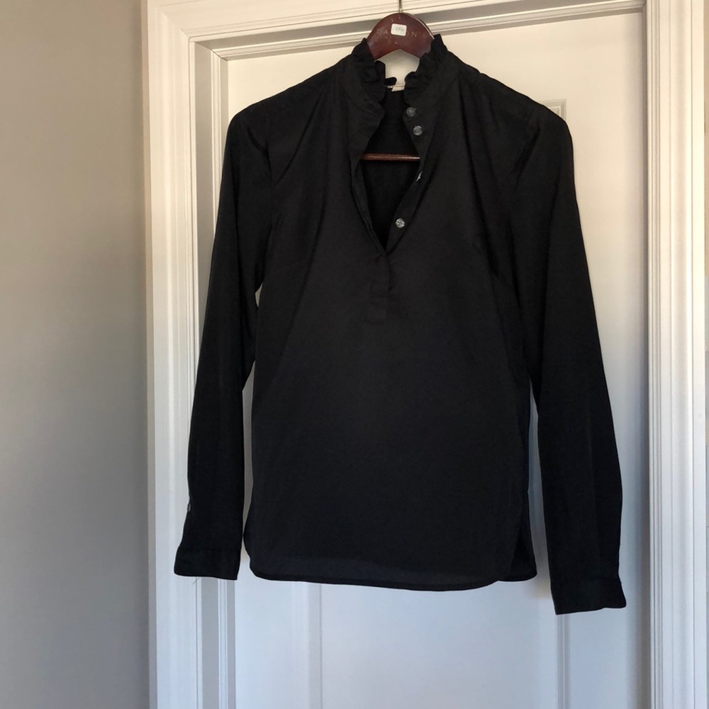J crew Black Ruffle collar work top